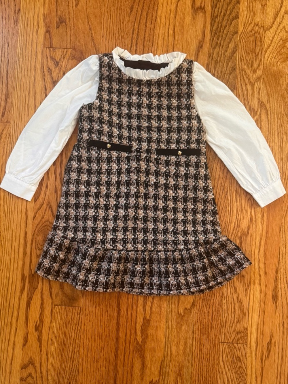 2T Girls Janie + Jack The Tweed Ruffle Dress / Houndstooth